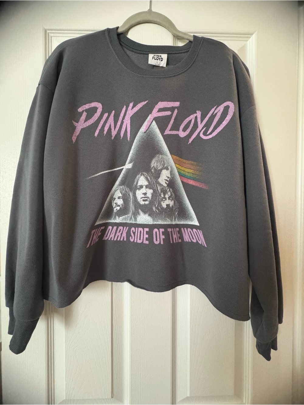 Pink Floyd Gray Crewneck Sweatshirt with Pink Logo & Prism Graphic